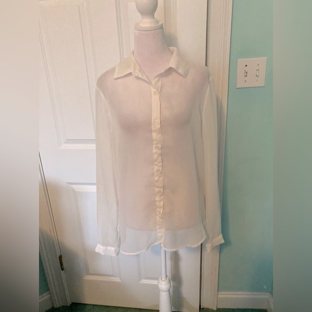 Vintage Material Girl Cream Blouse w/ heart cut outs